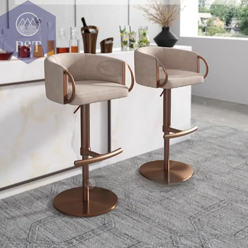 Coffee Shop Steel Bar Chair Luxury Gold Round Leather Modern Nordic Stools Kitchen Swivel Design Sgabello Cucina Alto Furniture       PST PS Tradings