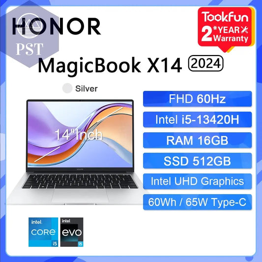 HONOR MagicBook X14 Pro Intel i5 16GB RAM 512GB Laptop PST PS Tradings Laptops PST PS Tradings i5-13420H-16GB-512GB-EU-CHINA PST PS Tradings HONOR MagicBook X14 Pro Intel i5 16GB RAM 512GB Laptop Laptops