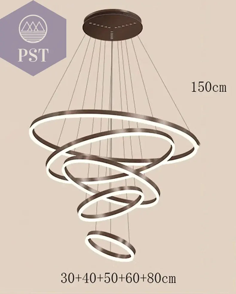 Moderne LED Pendelleuchte für Esszimmer Wohnzimmer Beleuchtung Deckenleuchter PST PS Tradings Pendelleuchte PST PS Tradings 5-rings-RC-remote-dimming PST PS Tradings