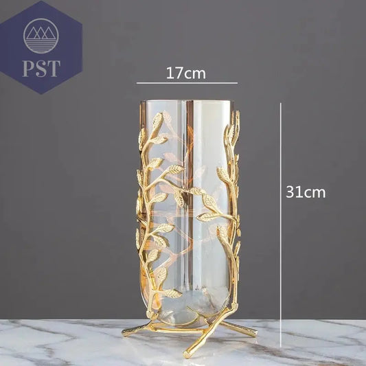 Vase golden Glas Metall Tulpenvase Moderner Stil PST PS Tradings Deko PST PS Tradings L PST PS Tradings Vase golden Glas Metall Tulpenvase Moderner Stil Deko